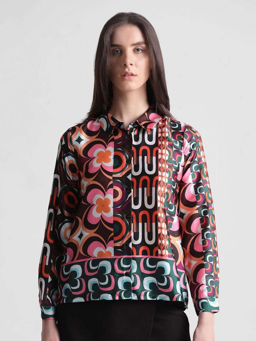only abstract printed spread collar casual shirt
