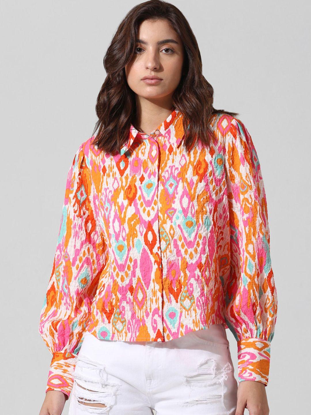 only abstract printed spread collar casual shirt