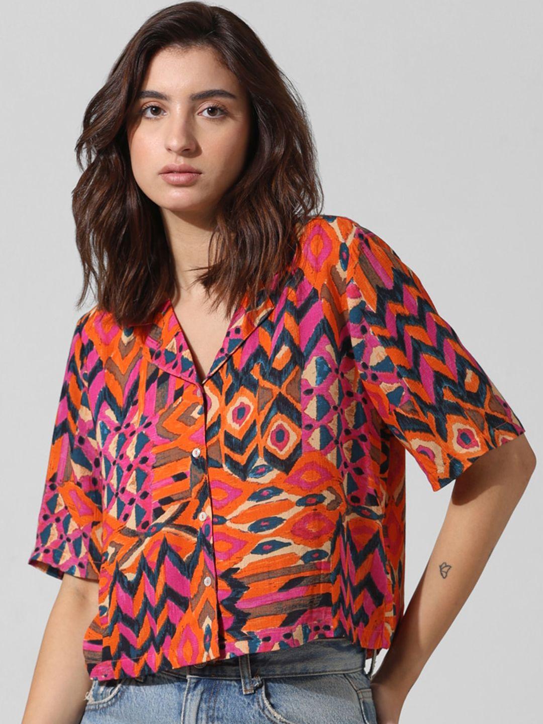 only abstract printed spread collar casual shirt