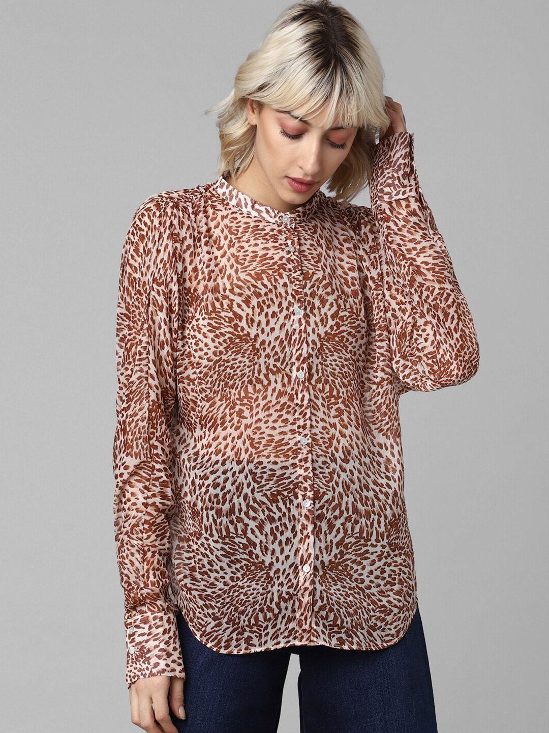 only animal printed mandarin collar casual shirt