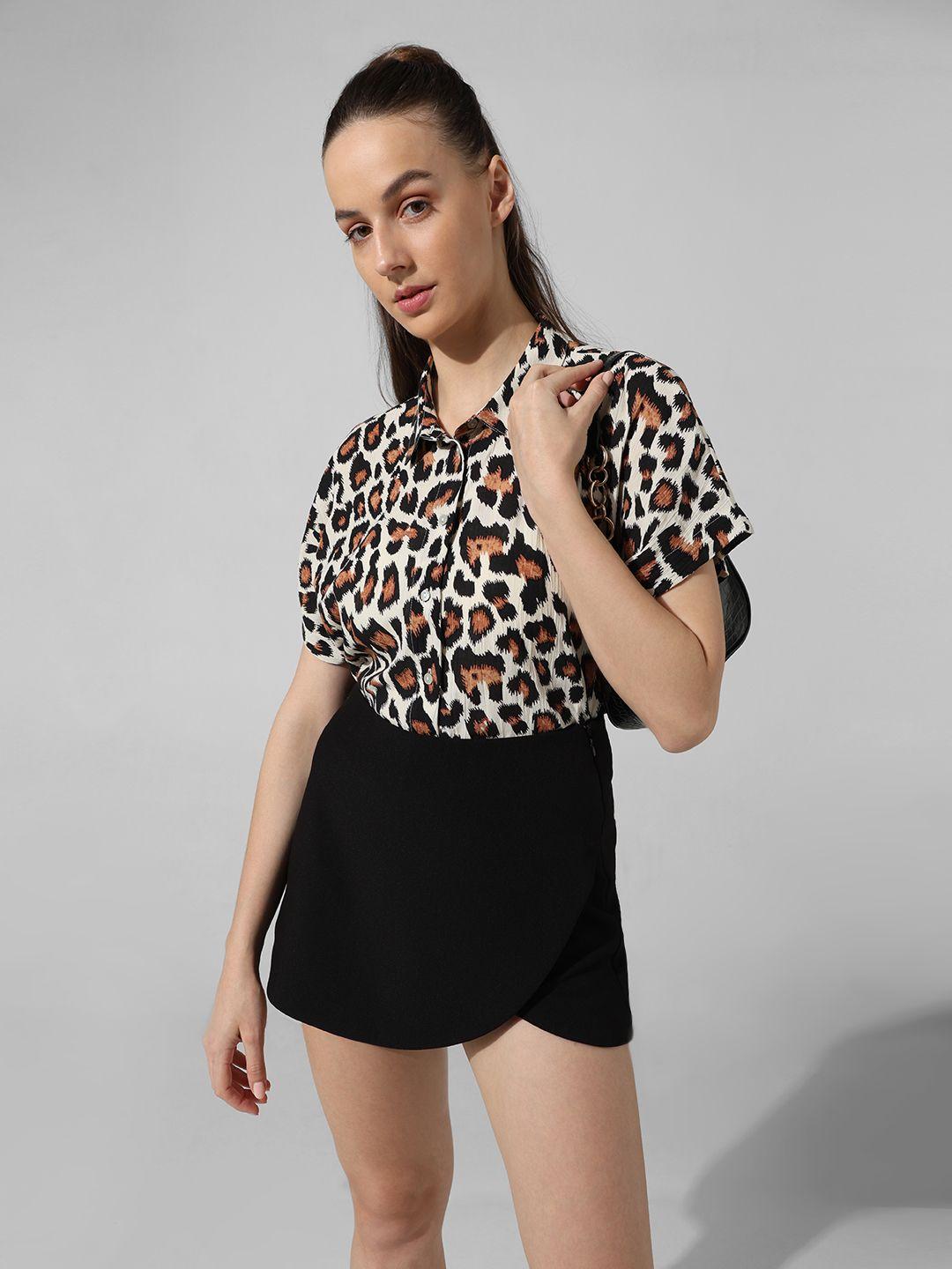 only animal printed spread collar casual shirt