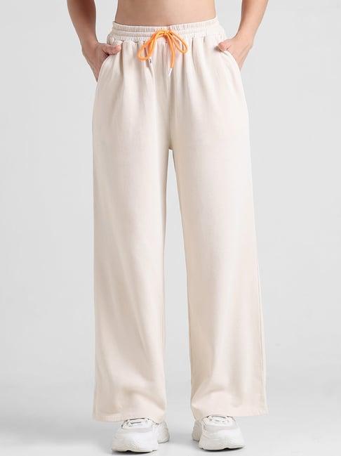 only beige cotton regular fit high rise sweatpants