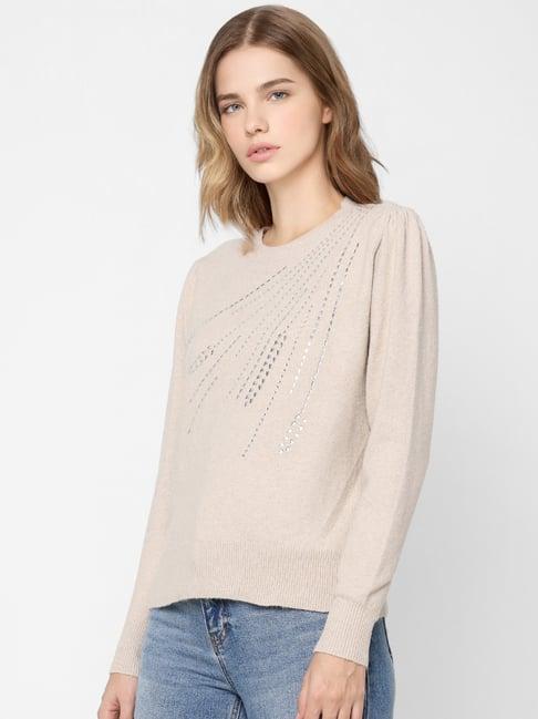 only beige embellished pullover