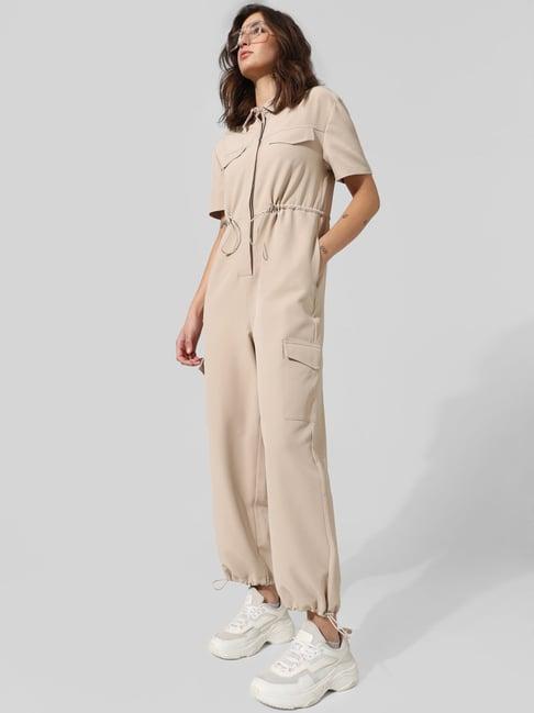 only beige maxi jumpsuit