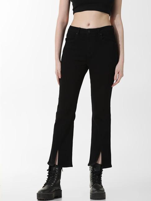 only black blended regular fit high rise jeans