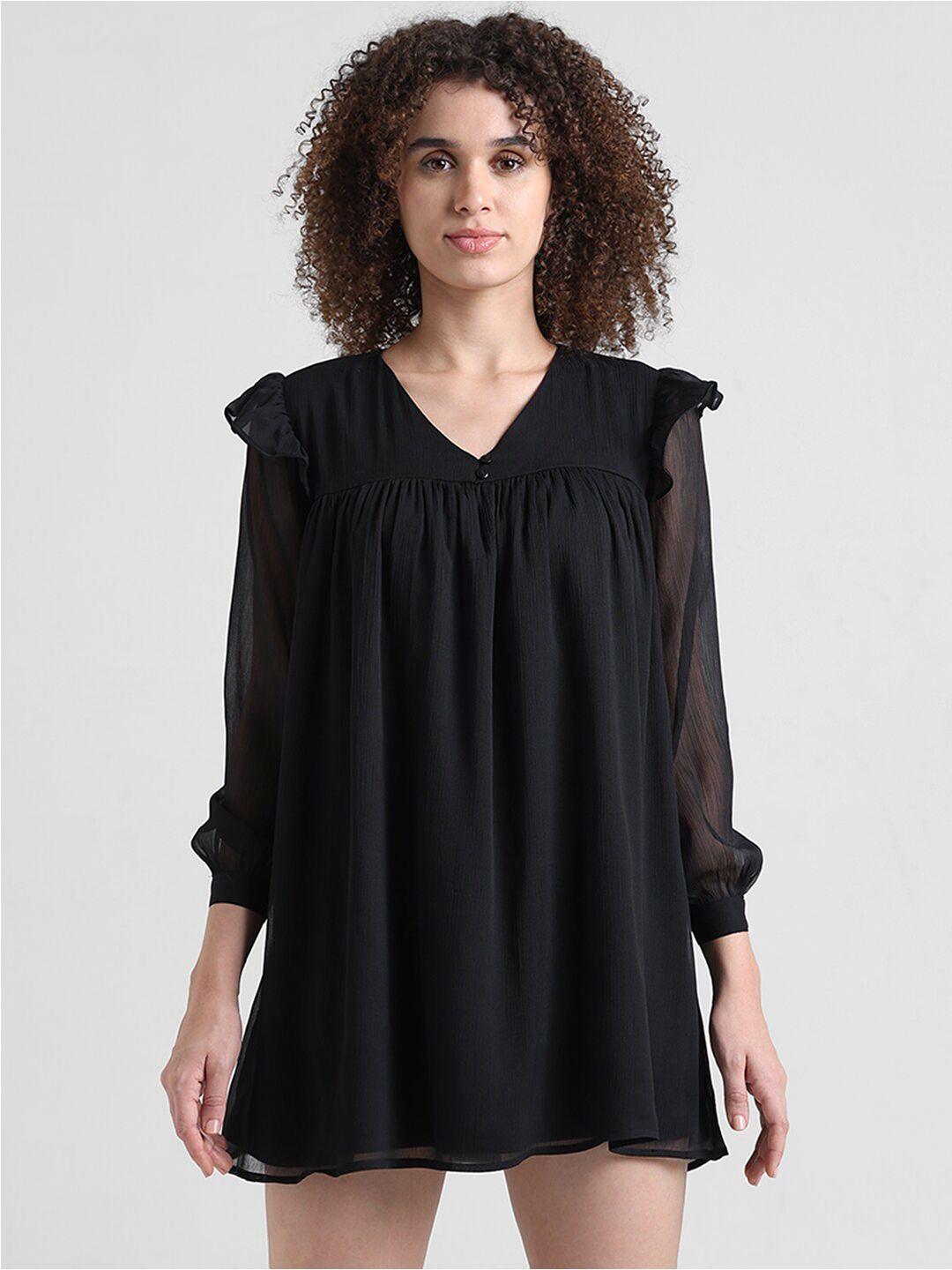 only black chiffon a-line mini dress