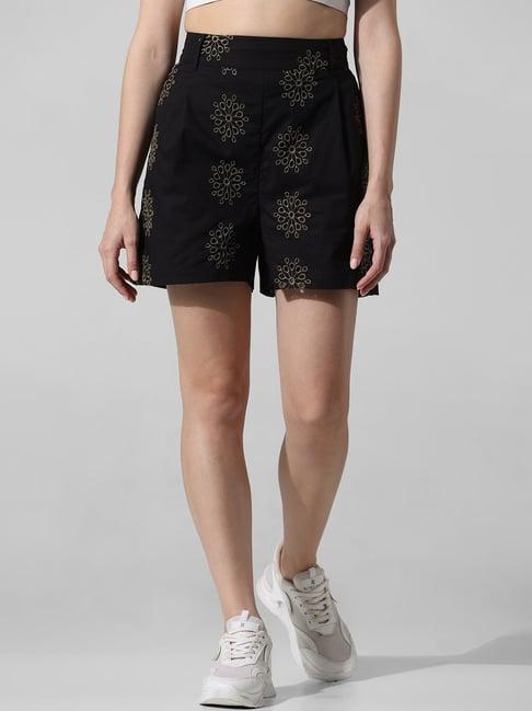 only black cotton embroidered shorts