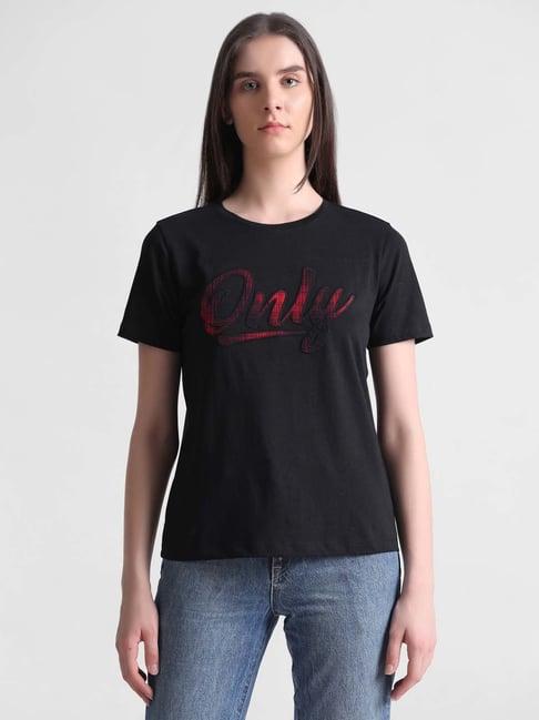 only black cotton graphic print t-shirt