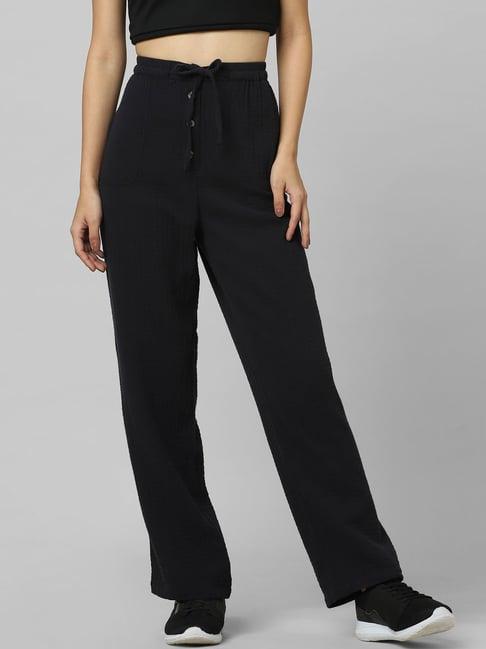 only black cotton straight fit high rise pants