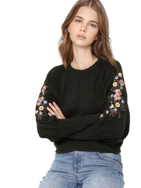 only black embroidered pullover