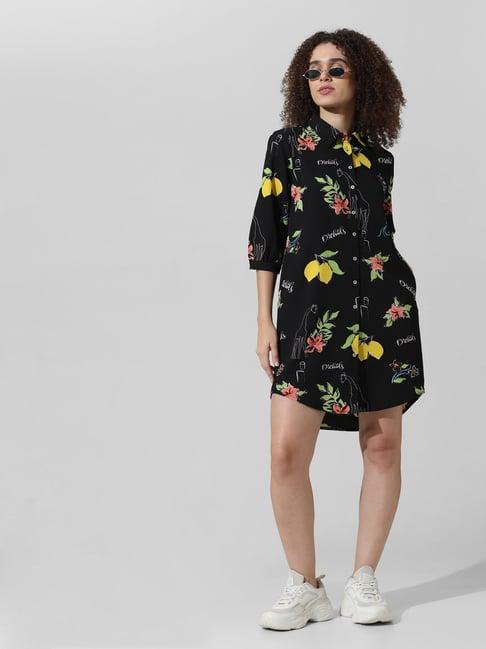 only black printed shirt dress