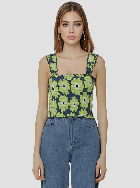 only blue & green cotton floral print top
