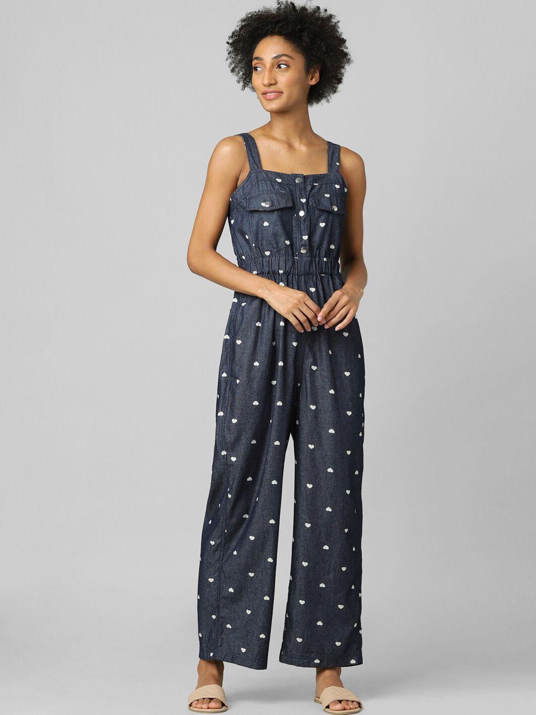 only blue & white printed basic jumpsuit with ruffles