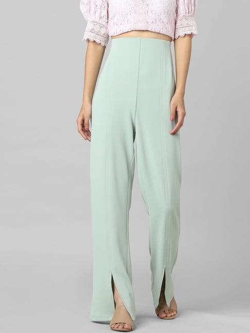 only blue cotton regular fit high rise trousers