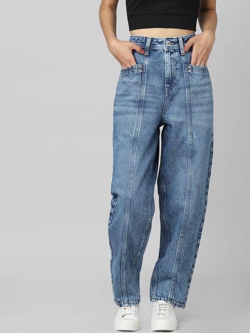 only blue cotton relaxed fit high rise jeans