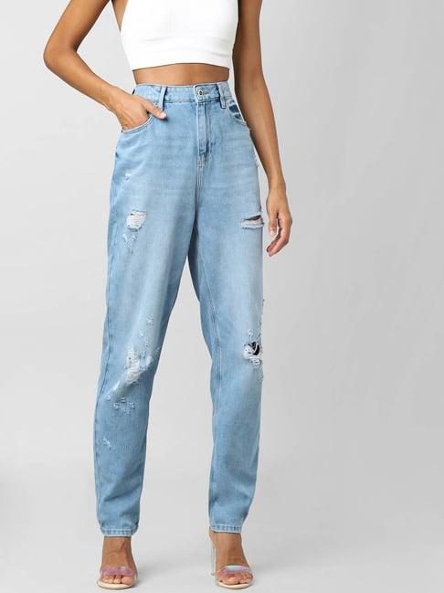 only blue distressed mom fit high rise jeans