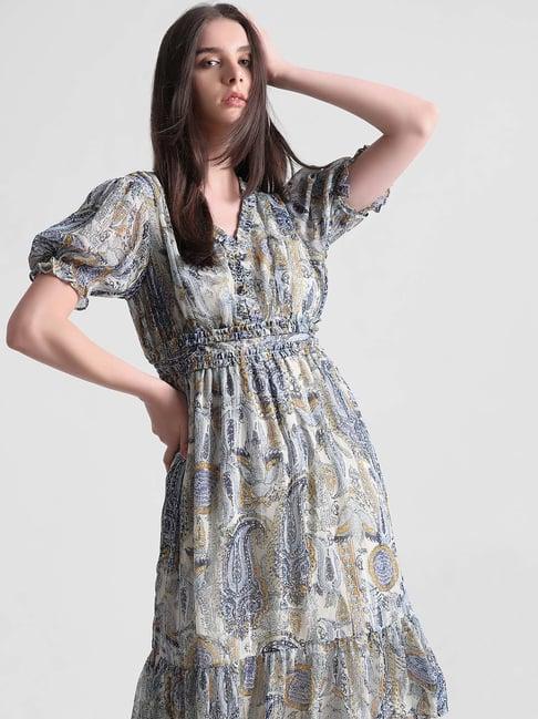 only blue printed midi dress