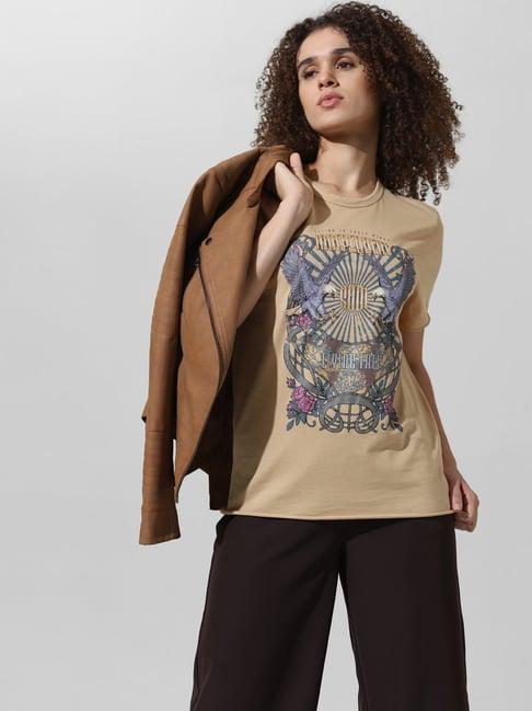 only brown cotton graphic print t-shirt