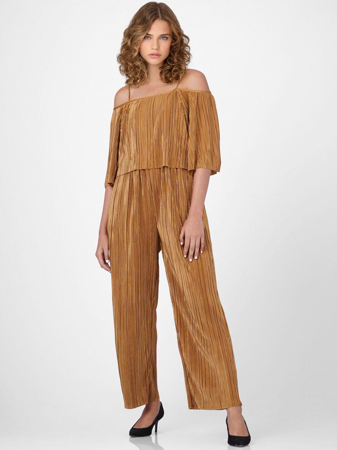 only brown off-shoulder basic jumpsuit