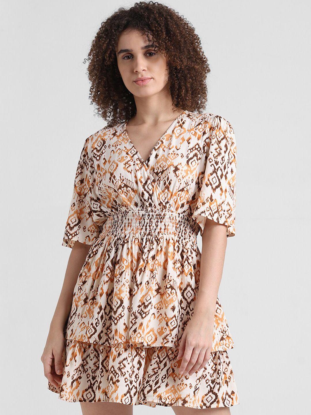 only brown print fit & flare dress