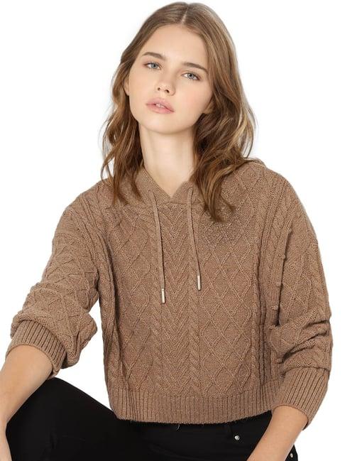 only brown self design pullover