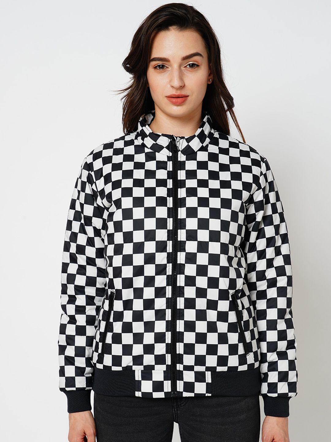 only checked stand collar bomber jacket