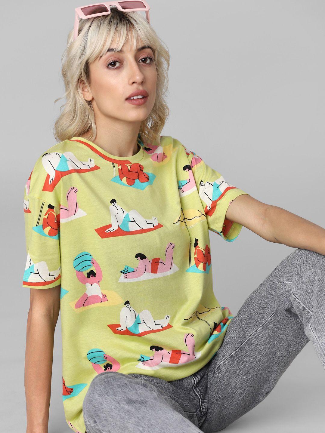 only conversational printed drop-shoulder sleeves cotton t-shirt