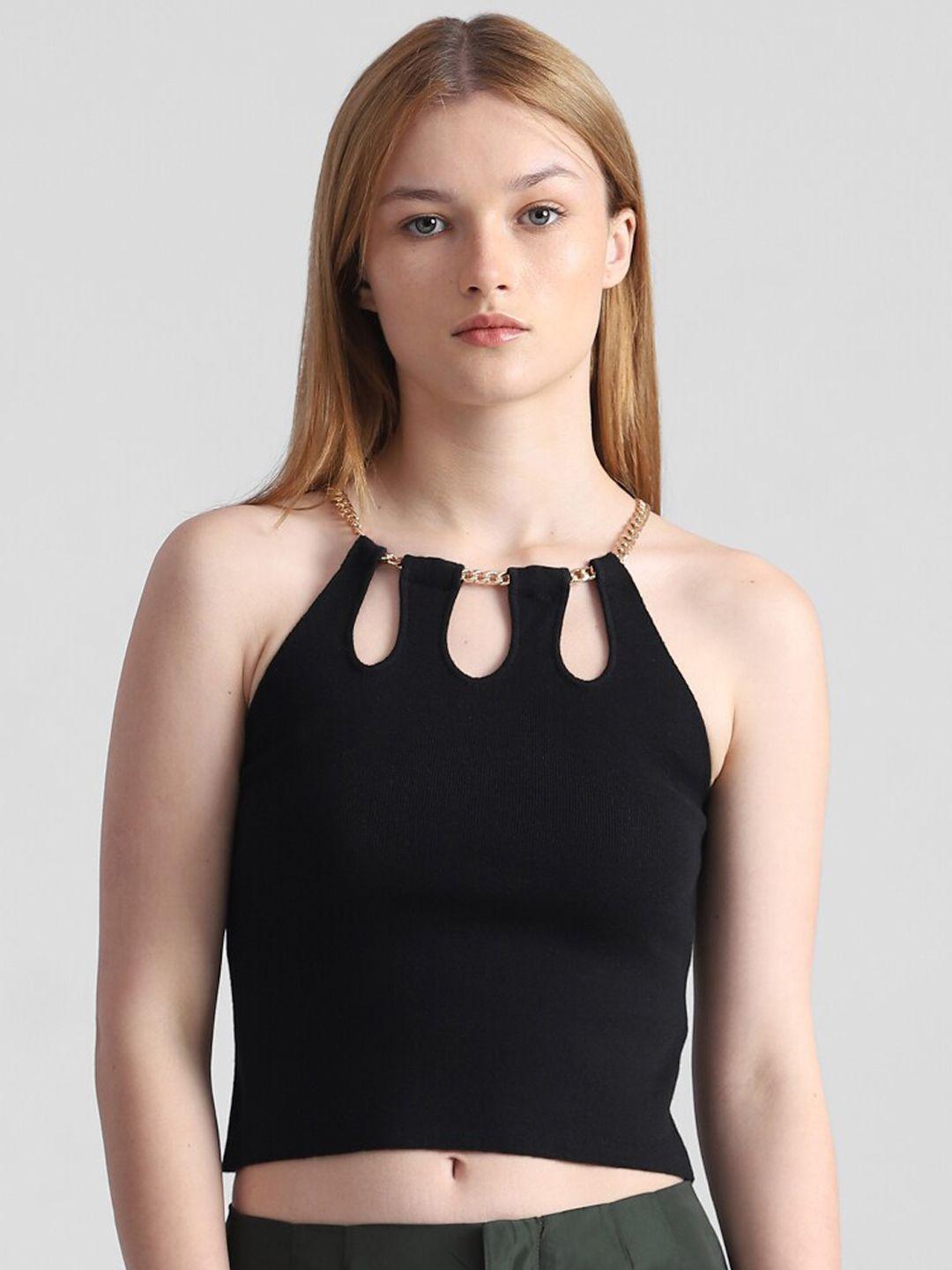 only cotton fitted cropped top with cut outs