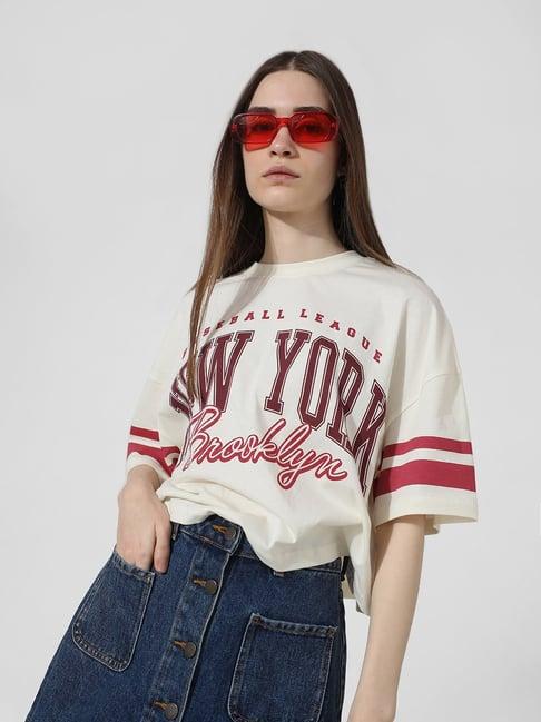 only cream cotton graphic print oversized t-shirt