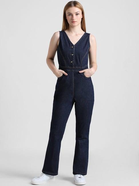 only dark blue cotton maxi jumpsuit