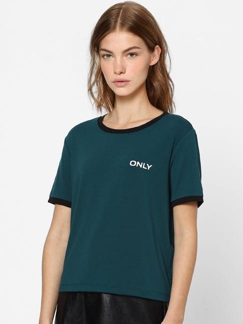 only dark green logo printed t-shirt