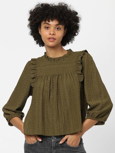 only dark olive embroidered top