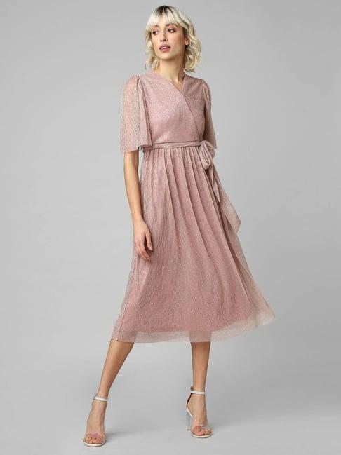 only dusty pink textured wrap dress