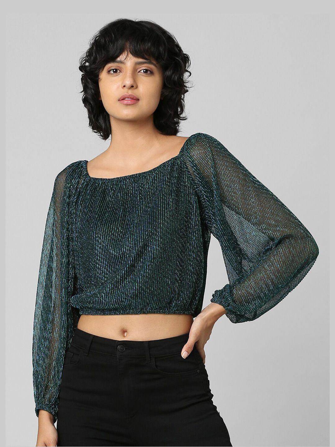 only embellished blouson puff sleeves crop top