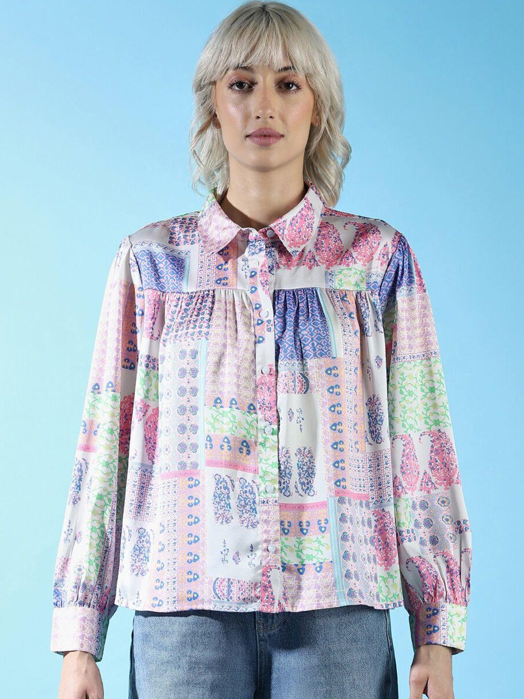 only ethnic motifs printed gathered casual shirt