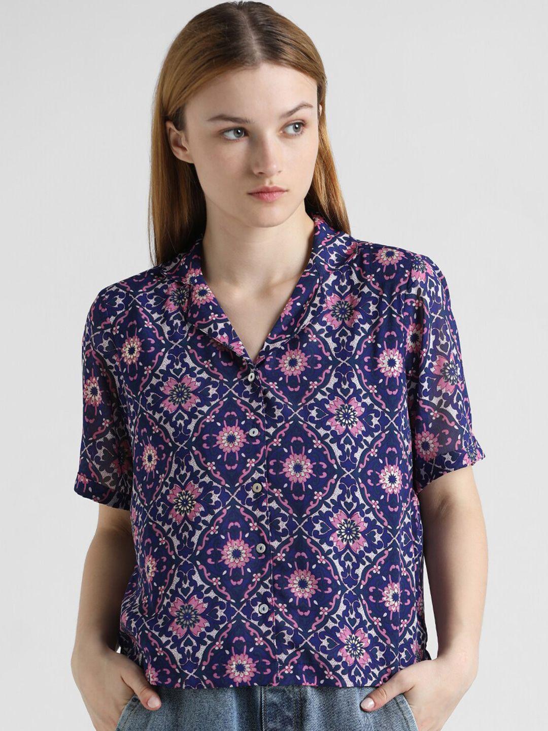 only ethnic motifs printed semi sheer casual shirt