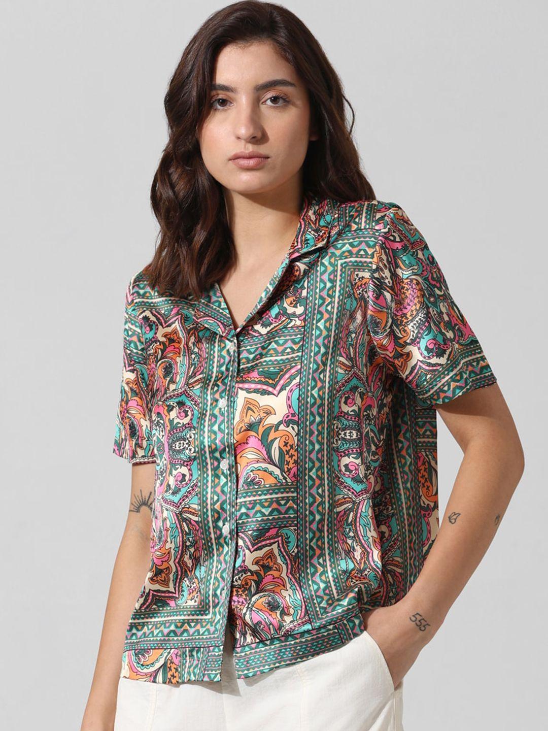 only ethnic motifs printed spread collar casual shirt