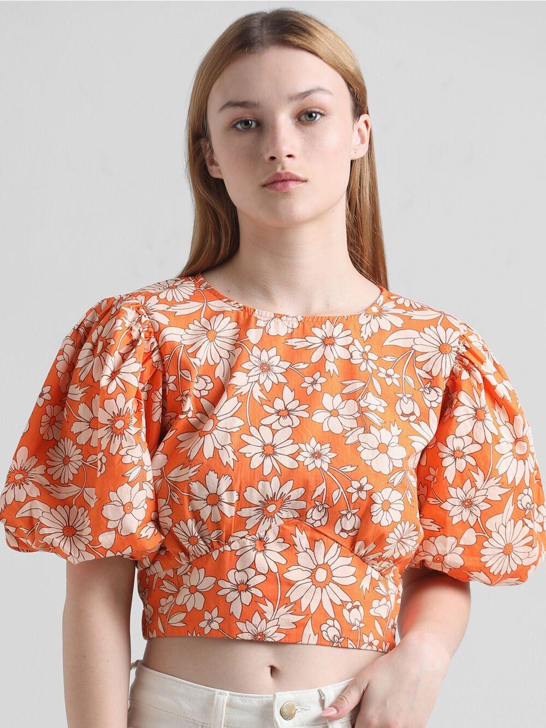 only floral print flared sleeve cotton crop top