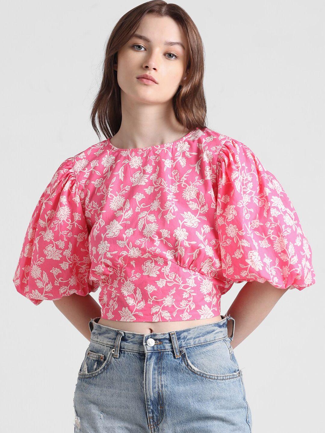 only floral print puff sleeve cotton crop top