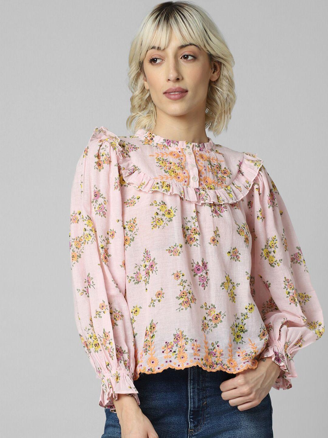 only floral print puff sleeve cotton top