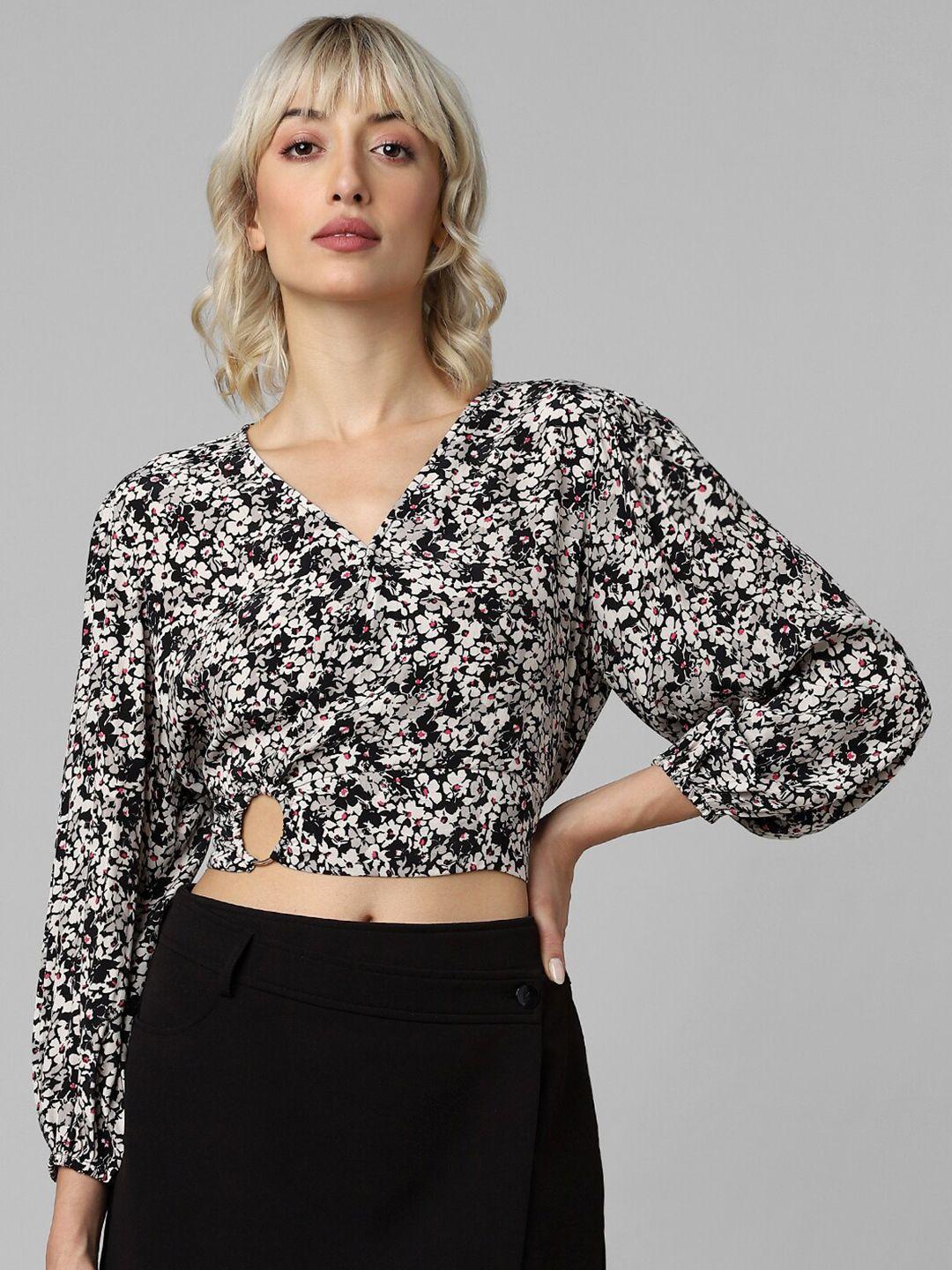 only floral print puff sleeve crop top