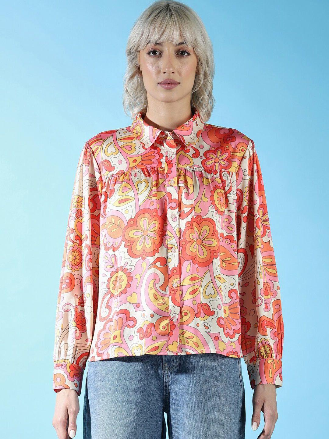 only floral printed gathered casual shirt