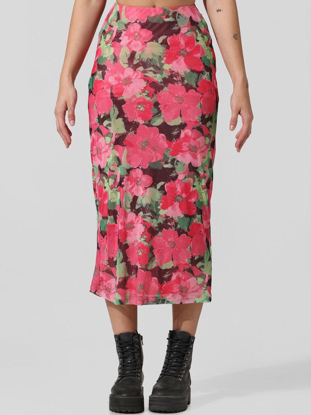 only floral printed pencil midi skirts