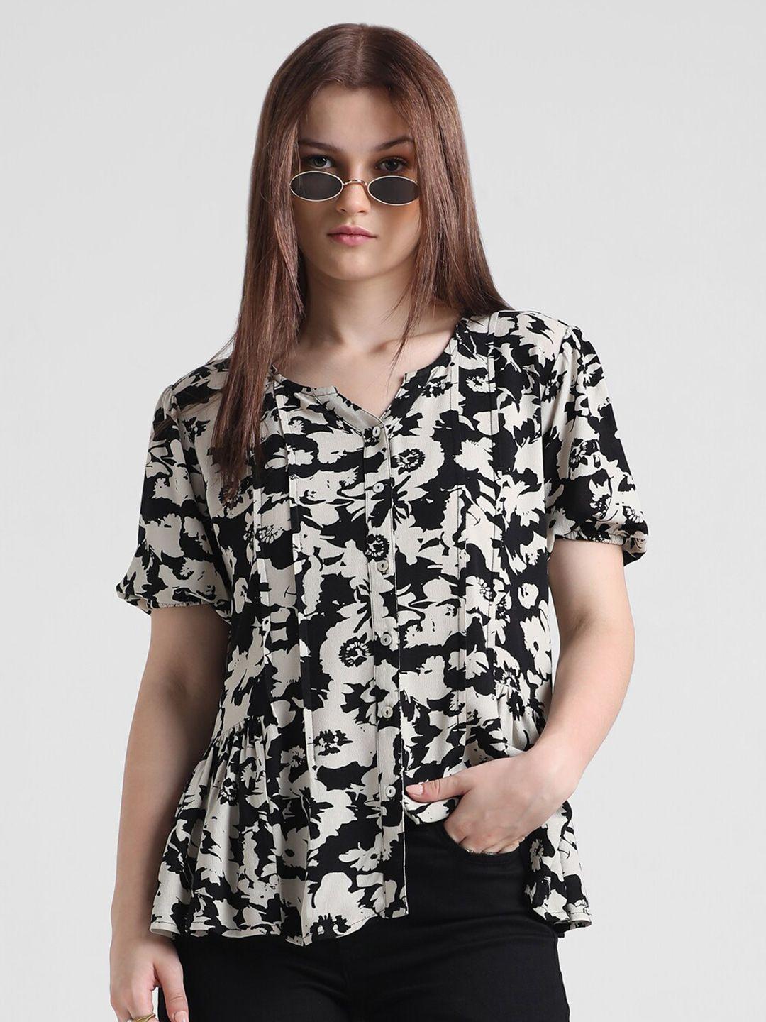 only floral printed puff sleeve shirt style top