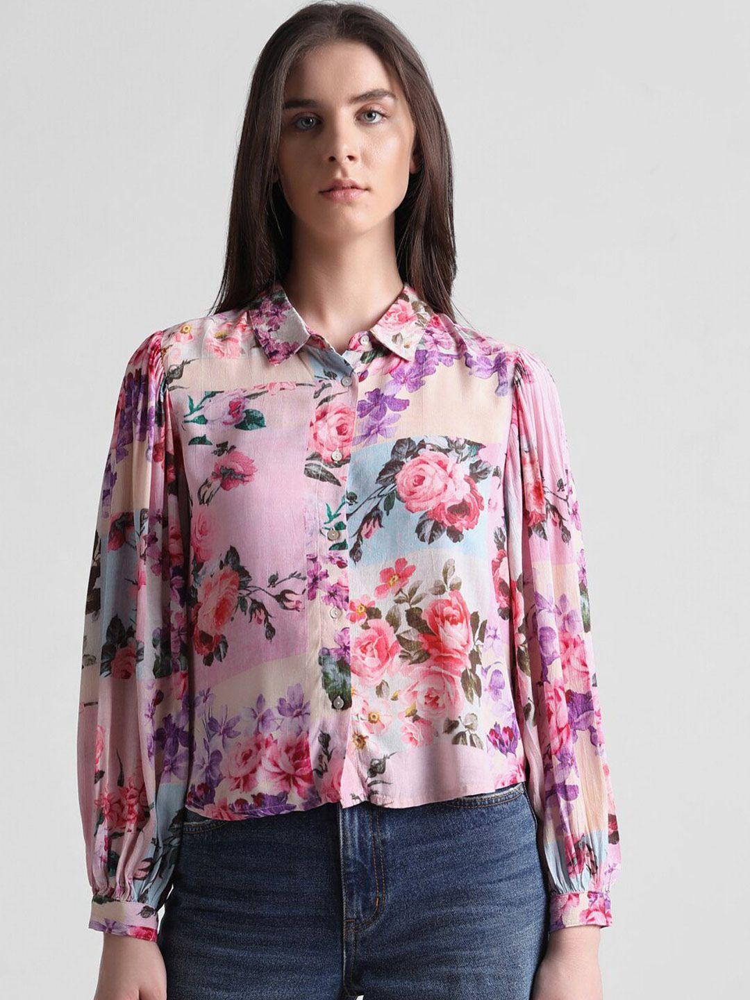 only floral printed puff sleeves casual shirt