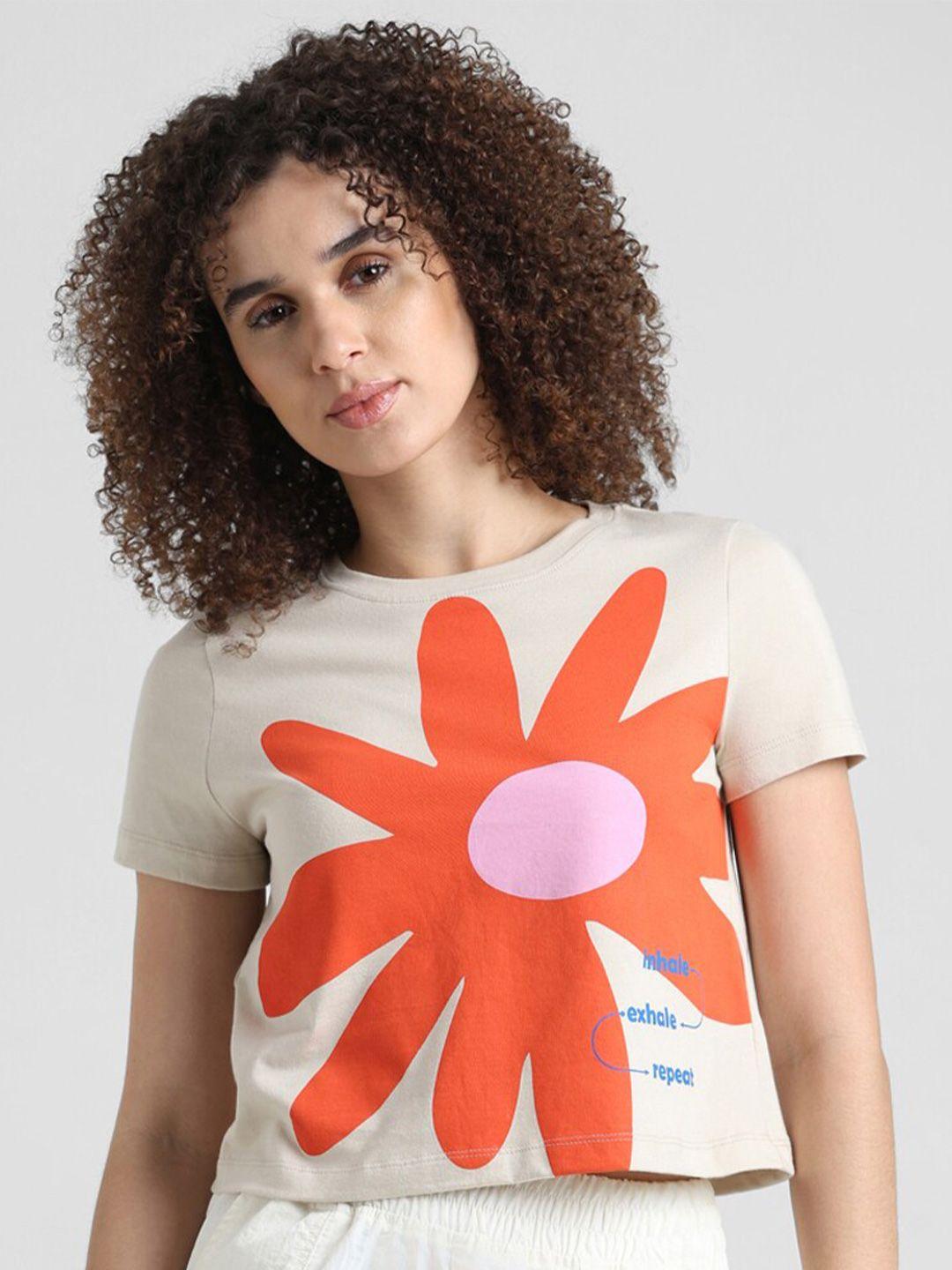 only floral printed round neck pure cotton t-shirt
