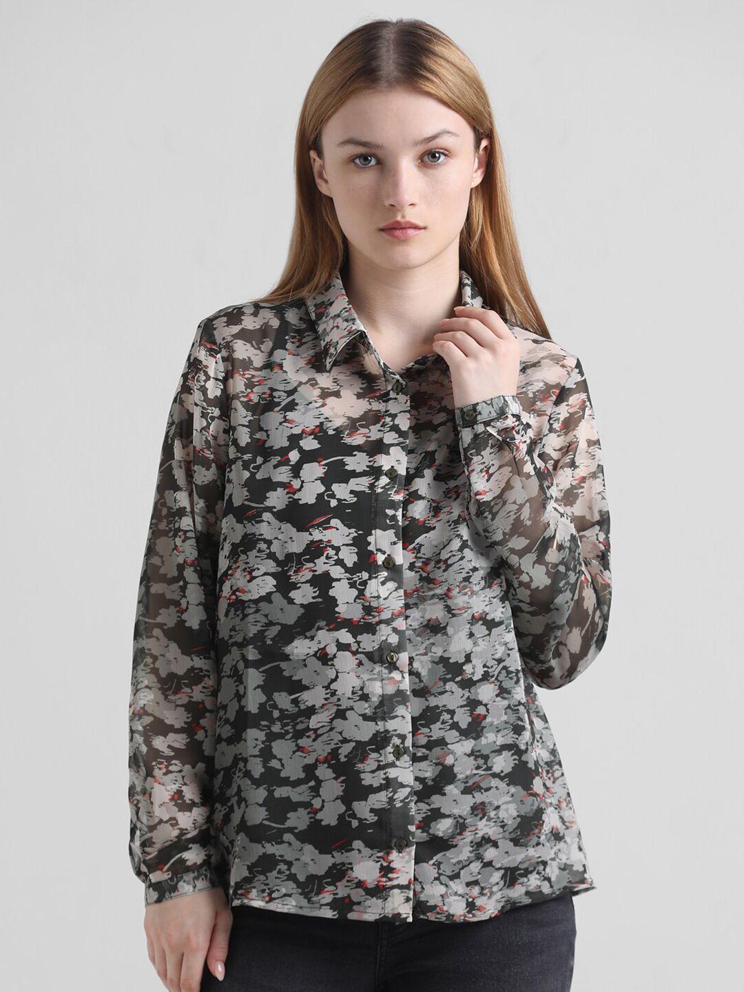 only floral printed semi sheer casual shirt