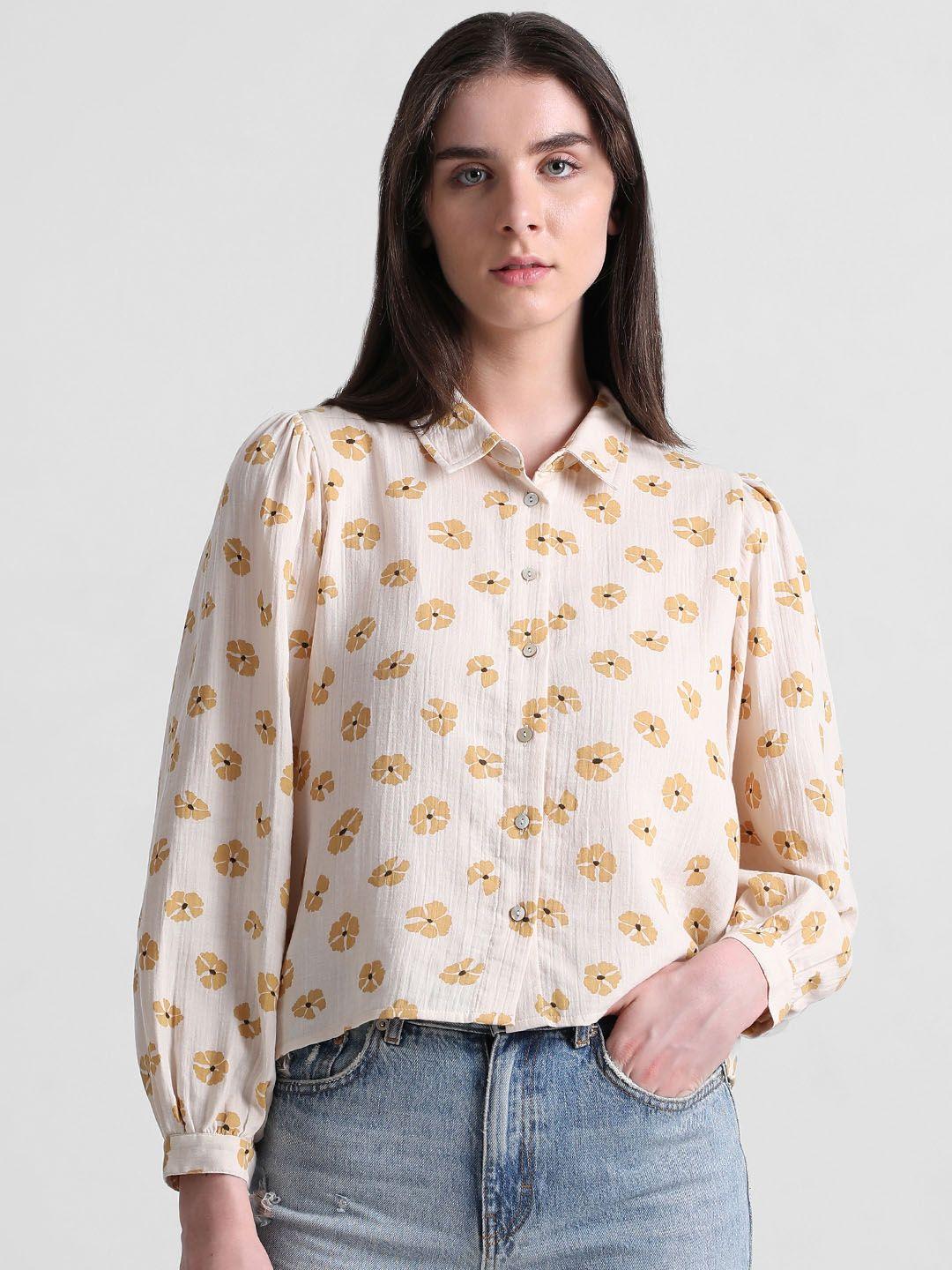 only floral printed spread collar casual crop pure cotton shirt