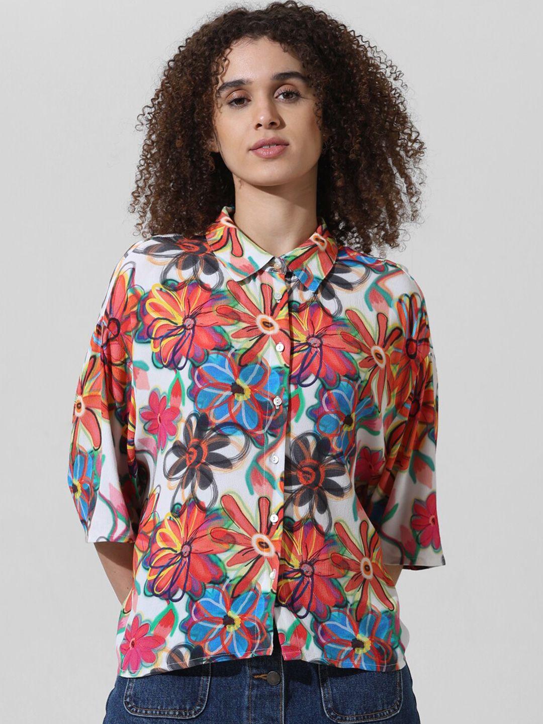 only floral printed spread collar casual shirt