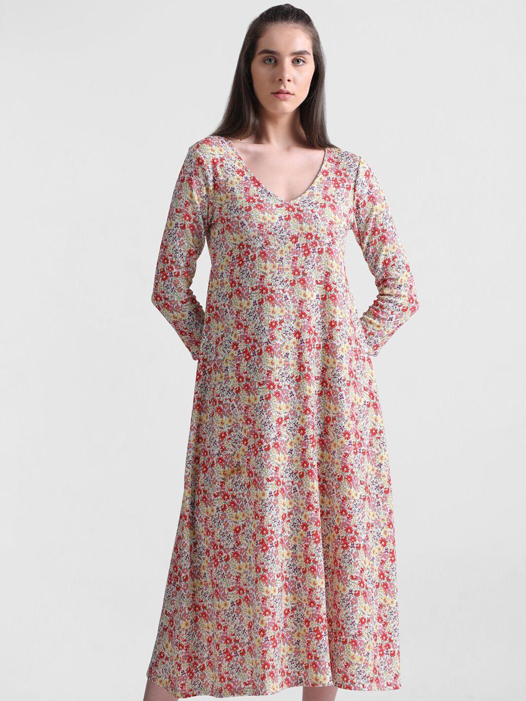 only floral printed v-neck a-line midi dress